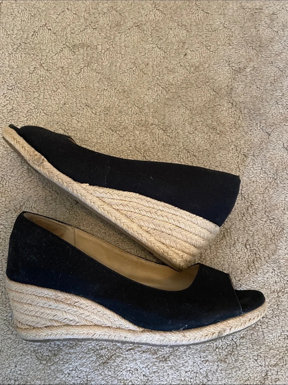 Black Peep-Toe Espadrille Wedge Pumps - Women's Good quality shoes
